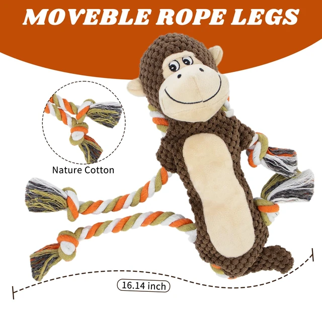 Alt view image 3 of 6 - Squeaky Monkey Dog Toy for Large Dogs | large dog toys for big dogs Stuffed Plush, Crinkle Paper, Interactive puppy monkey toy, Rope Toy, For Small, Middle,