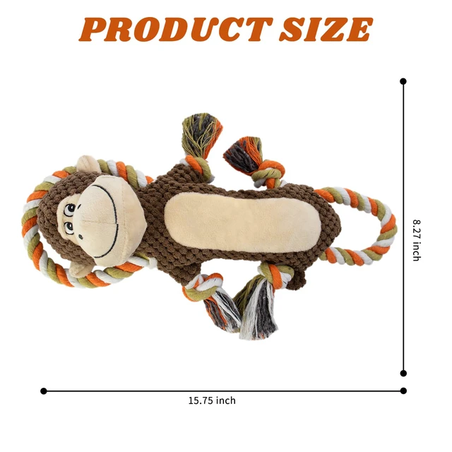 Alt view image 4 of 6 - Squeaky Monkey Dog Toy for Large Dogs | large dog toys for big dogs Stuffed Plush, Crinkle Paper, Interactive puppy monkey toy, Rope Toy, For Small, Middle,