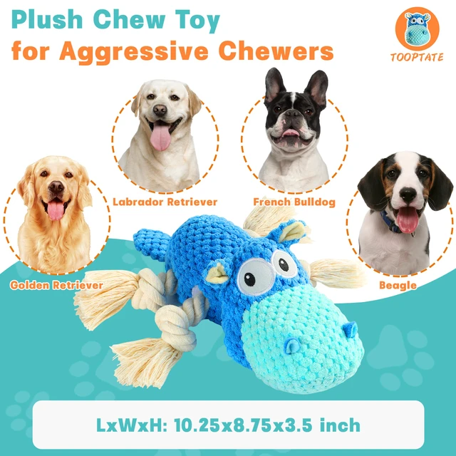 Alt view image 4 of 6 - Hippo Squeaky Dog Toy, Blue, Medium | Cute Plush Design, Rope Legs for Tugging, Helps Keep Dogs Busy, Suitable for Small, Medium, and Large Dogs