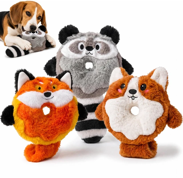 Main image of 3-Pack Plush Squeaky Dog Toys for Small Dogs | Easy-Grip Open Center, Lightweight Design for Carrying, Shaking and Fetch, Keep Them Busy