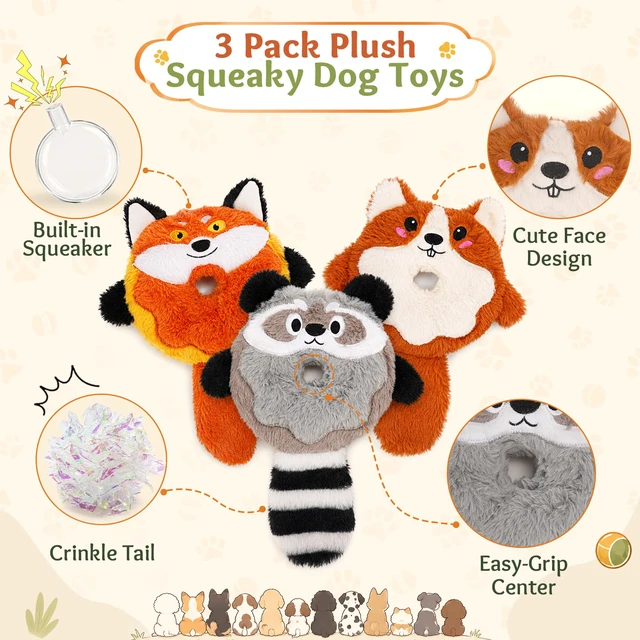 Alt view image 2 of 7 - 3-Pack Plush Squeaky Dog Toys for Small Dogs | Easy-Grip Open Center, Lightweight Design for Carrying, Shaking and Fetch, Keep Them Busy