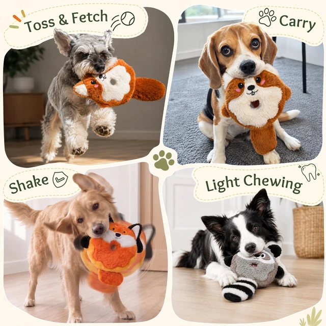 Alt view image 4 of 7 - 3-Pack Plush Squeaky Dog Toys for Small Dogs | Easy-Grip Open Center, Lightweight Design for Carrying, Shaking and Fetch, Keep Them Busy