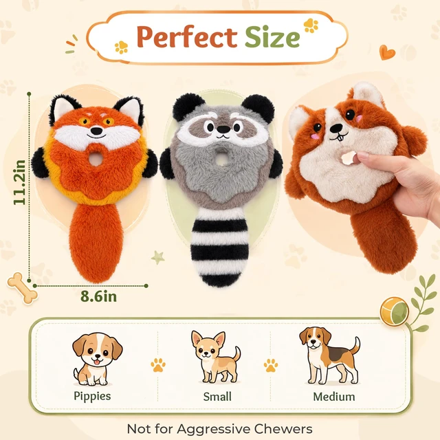 Alt view image 5 of 7 - 3-Pack Plush Squeaky Dog Toys for Small Dogs | Easy-Grip Open Center, Lightweight Design for Carrying, Shaking and Fetch, Keep Them Busy
