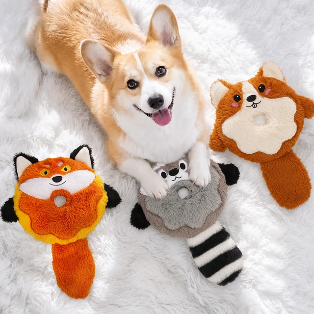 Alt view image 6 of 7 - 3-Pack Plush Squeaky Dog Toys for Small Dogs | Easy-Grip Open Center, Lightweight Design for Carrying, Shaking and Fetch, Keep Them Busy