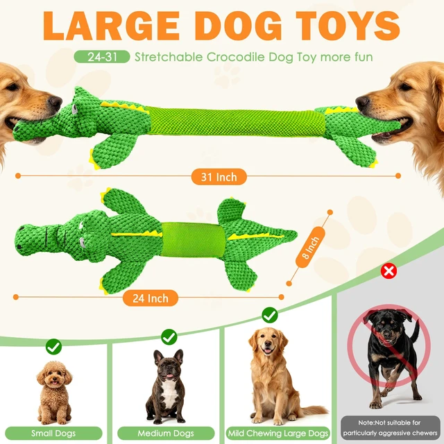 Alt view image 2 of 7 - Dog Squeaky Toys Stretchable Crocodile for Interactive Tug of War | 24-31in Plush Chew Toy with Squeaker & Crinkle Paper, Pineapple Cotton, Ideal for Puppy Small Medium Dogs Indoor Outdoor Play