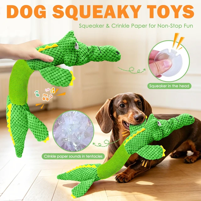 Alt view image 4 of 7 - Dog Squeaky Toys Stretchable Crocodile for Interactive Tug of War | 24-31in Plush Chew Toy with Squeaker & Crinkle Paper, Pineapple Cotton, Ideal for Puppy Small Medium Dogs Indoor Outdoor Play