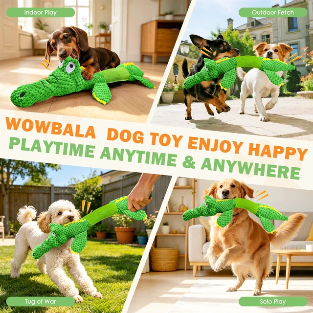 Alt view image 7 of 7 - Dog Squeaky Toys Stretchable Crocodile for Interactive Tug of War | 24-31in Plush Chew Toy with Squeaker & Crinkle Paper, Pineapple Cotton, Ideal for Puppy Small Medium Dogs Indoor Outdoor Play