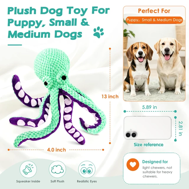 Alt view image 2 of 7 - Octopus Squeaky Dog Toys for Puppy, Small and Medium Large Breed | Tough Soft Fabric, Interactive Daily Companionship, Tug of War Doggie Toy, Training Reward, Birthday Gift