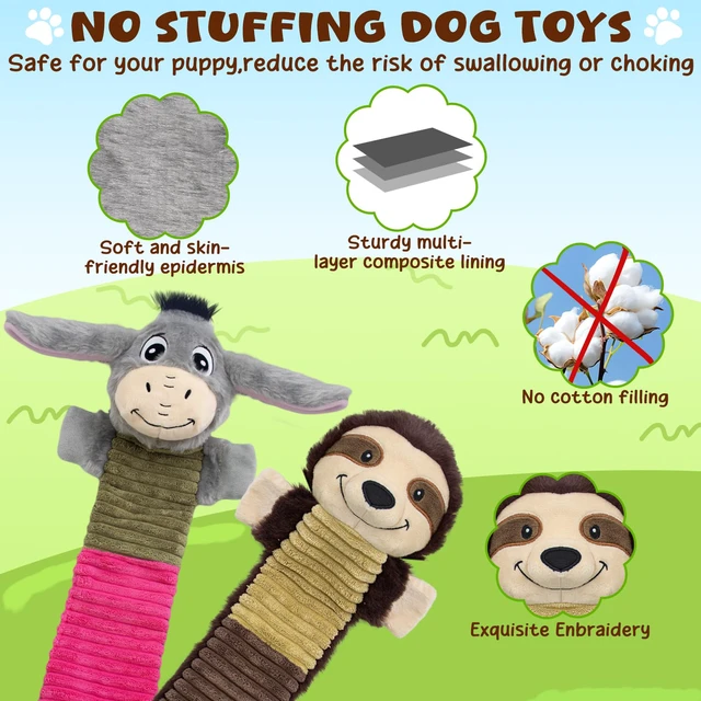 Alt view image 2 of 6 - No Stuffing 2 Pack Dog Squeaky Toys, Chew with Crinkle to Large Puppy | Interactive to Keep Pets Busy, Durable Plush Pet Teething Toys, Toss, Fetch, Tug of war Play, Best Birthday Holiday Gift