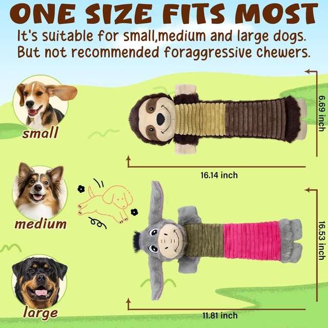 Alt view image 4 of 6 - No Stuffing 2 Pack Dog Squeaky Toys, Chew with Crinkle to Large Puppy | Interactive to Keep Pets Busy, Durable Plush Pet Teething Toys, Toss, Fetch, Tug of war Play, Best Birthday Holiday Gift