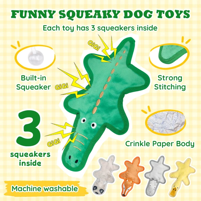 Alt view image 2 of 7 - No Stuffing Dog Toys, Tough Durable Plush Chew Toy for Boredom and Teething, Squeaky Dog Toys for Small Medium Large Dogs to Keep Them Busy (5 Pack)