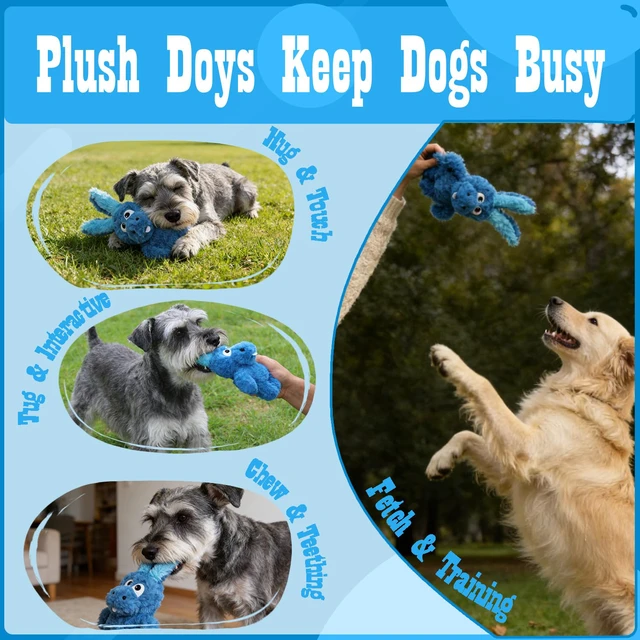Alt view image 4 of 7 - Donkey Squeaky Plush Dog Toy for Small Medium Large Dogs, Blue | Stuffed Plush, Crinkle, Squeaky, Lightweight, For Tug and Chew, Indoor Outdoor Play Keep Dog Busy, Birthday Gift