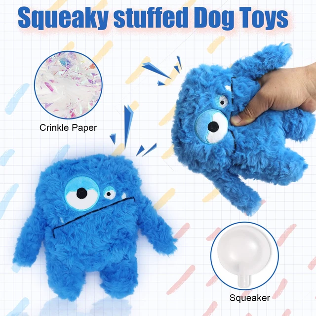 Alt view image 2 of 7 - Monster Stuffed Squeaky Dog Toy, Crinkle Dog Plush Toy, Blue | Soft Lightweight Toy for Fetch and Chew, Interactive Outdoor Indoor Play for Tug, Birthday Gift, For Puppy Small Medium Dog