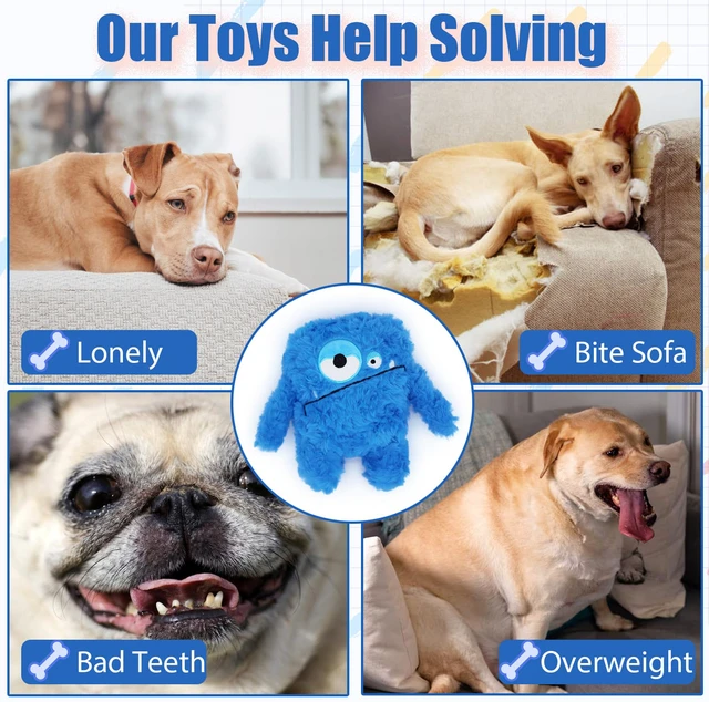 Alt view image 5 of 7 - Monster Stuffed Squeaky Dog Toy, Crinkle Dog Plush Toy, Blue | Soft Lightweight Toy for Fetch and Chew, Interactive Outdoor Indoor Play for Tug, Birthday Gift, For Puppy Small Medium Dog
