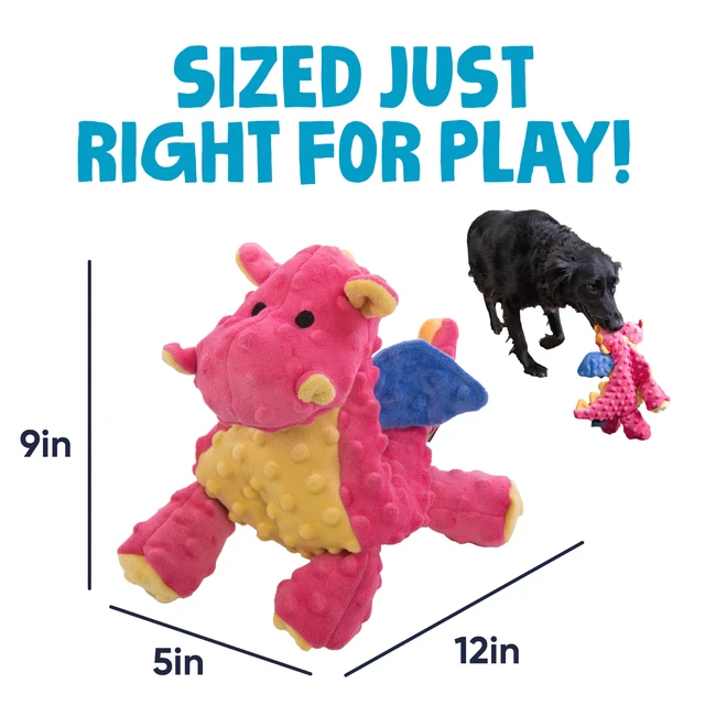 Alt view image 3 of 7 - Bubble Plush Dragons Squeaky Dog Toy, Chew Guard Technology - Coral, Large