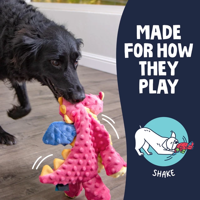 Alt view image 5 of 7 - Bubble Plush Dragons Squeaky Dog Toy, Chew Guard Technology - Coral, Large