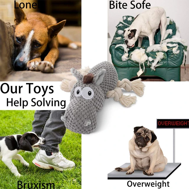 Alt view image 3 of 5 - Dog Toy, Large Dog Squeaky Toys, Stuffed Animal Dog Plush Toy for Puppy, Small, Middle, Large Dogs (Donkey(Grey))
