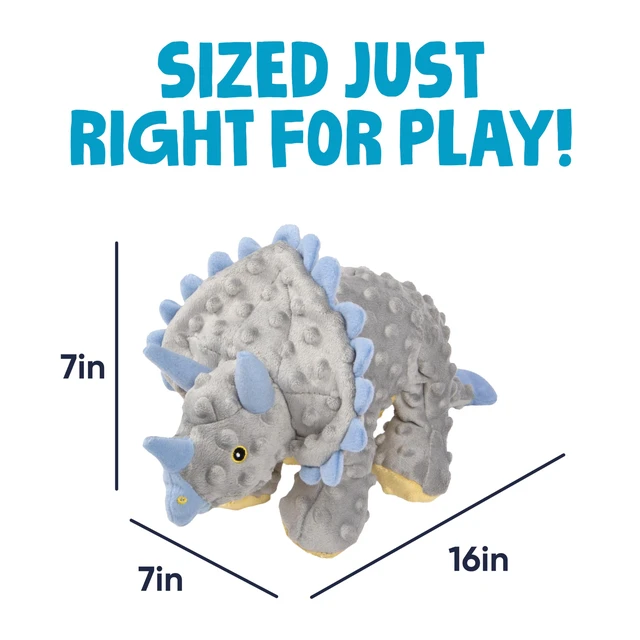 Alt view image 3 of 7 - Dinos Frills Squeaky Plush Dog Toy with Chew Guard Technology, Durable Fabric & Squeaker for Active Play, Gray, Large
