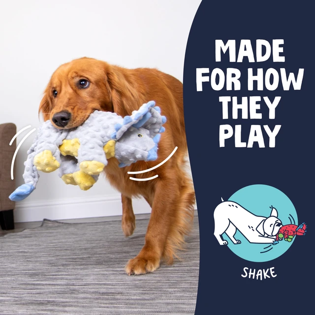 Alt view image 5 of 7 - Dinos Frills Squeaky Plush Dog Toy with Chew Guard Technology, Durable Fabric & Squeaker for Active Play, Gray, Large