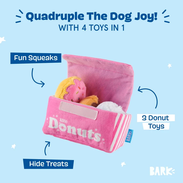 Alt view image 2 of 7 - Barker's Dozen Donuts 4-in-1 Interactive Plush Dog Toy | Squeaky Dog Toys with Crinkle Box - For Small Dogs and Puppies