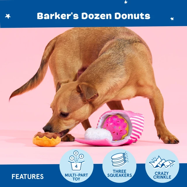 Alt view image 4 of 7 - Barker's Dozen Donuts 4-in-1 Interactive Plush Dog Toy | Squeaky Dog Toys with Crinkle Box - For Small Dogs and Puppies