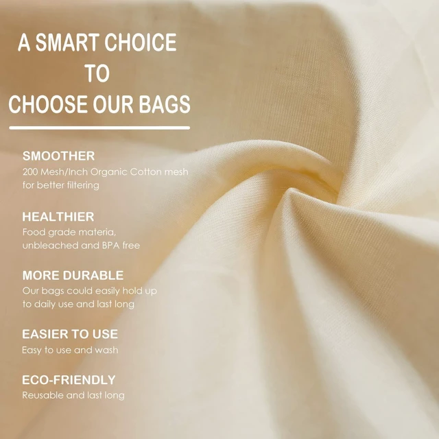 Alt view image 2 of 7 - 3 PCS 12"x12" Nut Milk Bags - 100% Unbleached Cotton Cheesecloth, Reusable Food Strainer Colander For Straining Almond/Oat Milk, Celery Juice, Cold Brew Coffee, Yogurt and Cheese Making