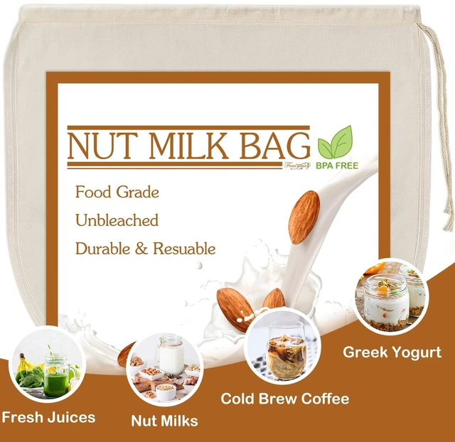 Alt view image 5 of 7 - 3 PCS 12"x12" Nut Milk Bags - 100% Unbleached Cotton Cheesecloth, Reusable Food Strainer Colander For Straining Almond/Oat Milk, Celery Juice, Cold Brew Coffee, Yogurt and Cheese Making