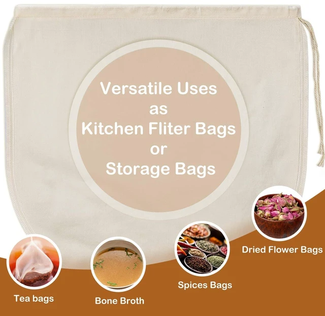 Alt view image 7 of 7 - 3 PCS 12"x12" Nut Milk Bags - 100% Unbleached Cotton Cheesecloth, Reusable Food Strainer Colander For Straining Almond/Oat Milk, Celery Juice, Cold Brew Coffee, Yogurt and Cheese Making