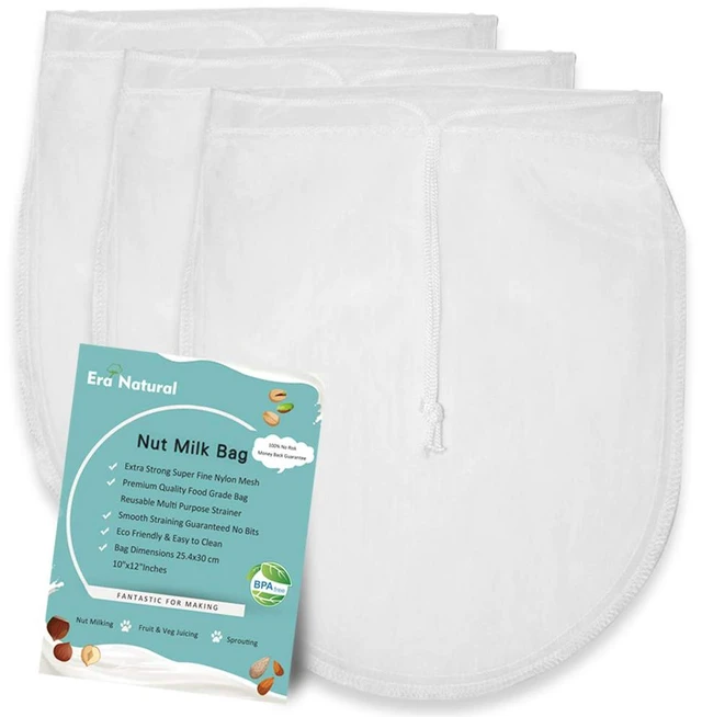 Main image of Nut Milk Bag Reusable 3 Pack 12" x 10" Cheesecloth Bags for Straining Almond/Soy Milk Greek Yogurt Strainer Milk Nut Bag for Cold Brew Coffee Tea Beer Juice Fine Nylon Mesh Cheese Cloth