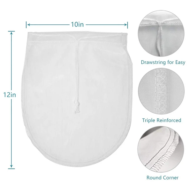 Alt view image 3 of 7 - Nut Milk Bag Reusable 3 Pack 12" x 10" Cheesecloth Bags for Straining Almond/Soy Milk Greek Yogurt Strainer Milk Nut Bag for Cold Brew Coffee Tea Beer Juice Fine Nylon Mesh Cheese Cloth