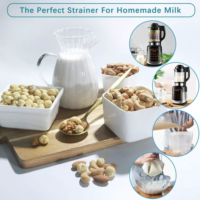 Alt view image 2 of 7 - Nut Milk Bag Reusable 3 Pack 12" x 10" Cheesecloth Bags for Straining Almond/Soy Milk Greek Yogurt Strainer Milk Nut Bag for Cold Brew Coffee Tea Beer Juice Fine Nylon Mesh Cheese Cloth