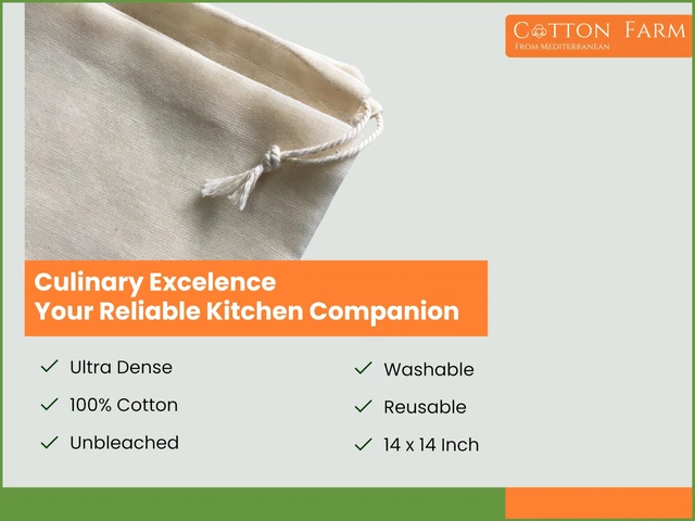 Alt view image 4 of 6 - Nut Milk Bag & Cheese Cloth Bag (Ultra Dense), XL 14 × 14 Inch, 100% Unbleached Cotton Cheesecloth for Precise Food Straining, Washable & Reusable