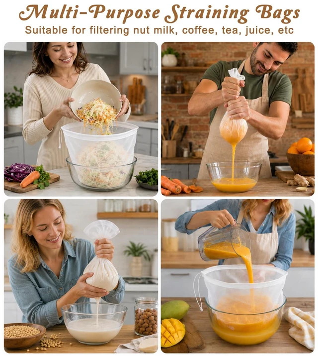 Alt view image 5 of 7 - 5PCS Cheese Cloth Bag for Straining Reusable Nut Milk Bag | Nylon Cheese Cloth Filter Bag Cheesecloth Bag Bowl-shaped Squeeze Bags for Juice Soy Milk Dumpling Fillings Cheese Making