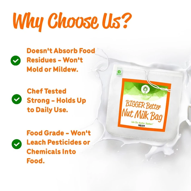Alt view image 2 of 7 - Pro Quality Nut Milk Bag Big XL Commercial Food Grade Strong Durable Reusable Almond Milk Straining Bags & All Purpose Fine Mesh Nylon Cheesecloth Strainer Juicing-CheeseRecipes & Vids