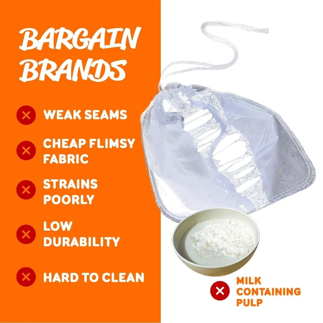 Alt view image 5 of 7 - Pro Quality Nut Milk Bag Big XL Commercial Food Grade Strong Durable Reusable Almond Milk Straining Bags & All Purpose Fine Mesh Nylon Cheesecloth Strainer Juicing-CheeseRecipes & Vids