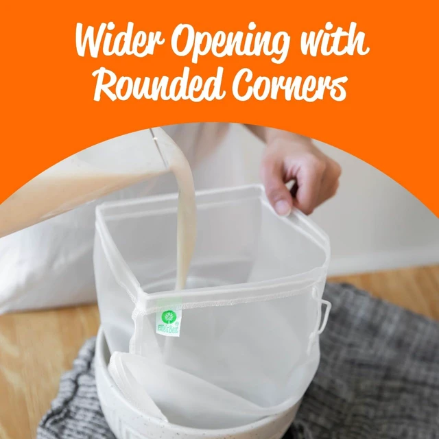 Alt view image 7 of 7 - Pro Quality Nut Milk Bag Big XL Commercial Food Grade Strong Durable Reusable Almond Milk Straining Bags & All Purpose Fine Mesh Nylon Cheesecloth Strainer Juicing-CheeseRecipes & Vids