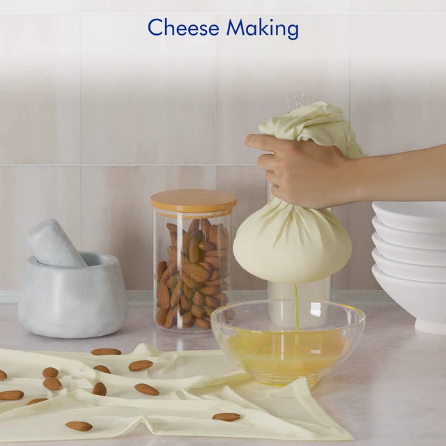 Alt view image 6 of 6 - 3 PCS Reusable Cheesecloth Bag & Nut Milk Bags, Grade 100, 14x14 Inch Hemmed Cheese Cloth for Straining Craft, 100% Cotton Unbleached Cloth Strainer for Cooking, Baking, Juicing, Cheese Making