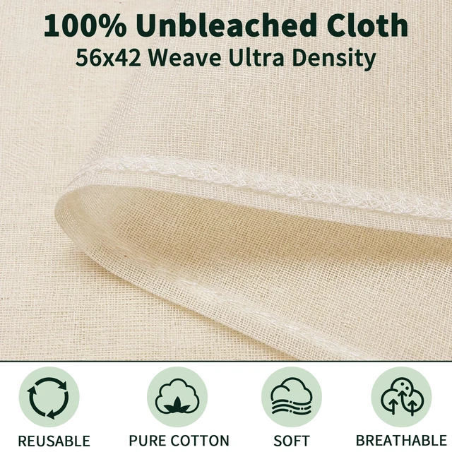 Alt view image 2 of 7 - Grade 100 Cheesecloth for Straining, 15 Pack Unbleached Cotton Cloths | Precut with hemmed edges, reusable 56 x 42 weave, 10 pcs 20 x 20 + 5 pcs 15 x 15 for yogurt, cheese and nut milk