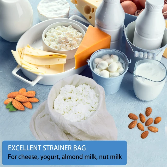 Alt view image 4 of 6 - 6 Pack 14"x14" Nut Milk Bags - 100% Unbleached Cotton, Food Strainer, Reusable Cheesecloth,Straining Almond/Oat/Soy Milk, Cold Brew Coffee, Cloth Bag for Cheese/Yogurt/Juice/Tea/Wine/Soup/Herbs
