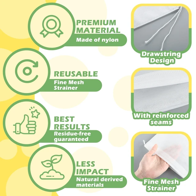 Alt view image 3 of 7 - 50 Pack Nylon Straining Nut Milk Bag 11.7" x 7.8" Fine Mesh Food Strainer Filter Cheese Cloth Bags for Nut Milk Juice Yogurt Cold Brew Tea Coffee Home Brewing