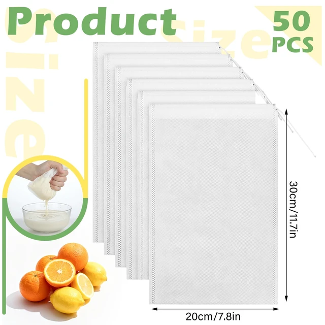 Alt view image 2 of 7 - 50 Pack Nylon Straining Nut Milk Bag 11.7" x 7.8" Fine Mesh Food Strainer Filter Cheese Cloth Bags for Nut Milk Juice Yogurt Cold Brew Tea Coffee Home Brewing
