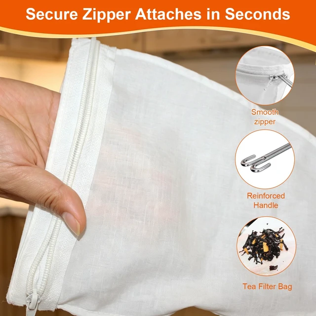 Alt view image 3 of 7 - 3 Pcs Reusable Fine Mesh Strainer Bags, Nut Milk Strainer Bag | Mesh Filter Bags, Stainless Steel Frame with Handle for Coffee, Milk, Butter, Juice & Fresh Cheese, Easy Clean