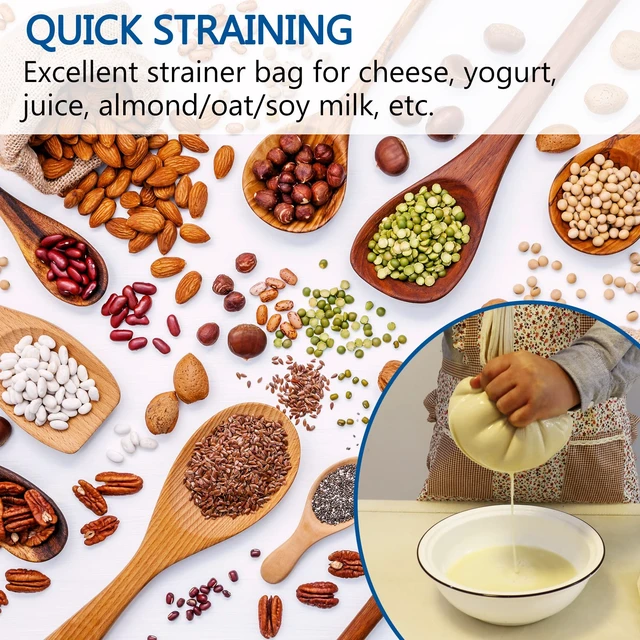 Alt view image 3 of 7 - 6 Pack 16"x16" Nut Milk Bag for Straining, 100% Unbleached Cotton Cloth, Reusable Cheesecloth, Strainer for Almond/Oat/Soy Milk, Cold Brew Coffee, Filter Bag for Cheese/Yogurt/Juice/Wine/Soup