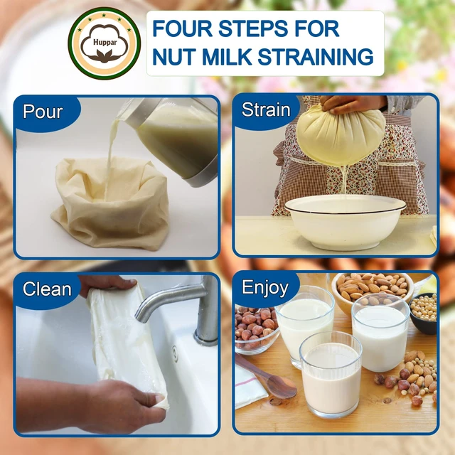 Alt view image 5 of 7 - 6 Pack 16"x16" Nut Milk Bag for Straining, 100% Unbleached Cotton Cloth, Reusable Cheesecloth, Strainer for Almond/Oat/Soy Milk, Cold Brew Coffee, Filter Bag for Cheese/Yogurt/Juice/Wine/Soup