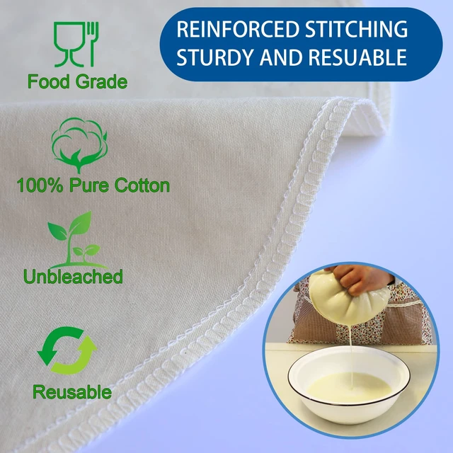 Alt view image 7 of 7 - 6 Pack 16"x16" Nut Milk Bag for Straining, 100% Unbleached Cotton Cloth, Reusable Cheesecloth, Strainer for Almond/Oat/Soy Milk, Cold Brew Coffee, Filter Bag for Cheese/Yogurt/Juice/Wine/Soup