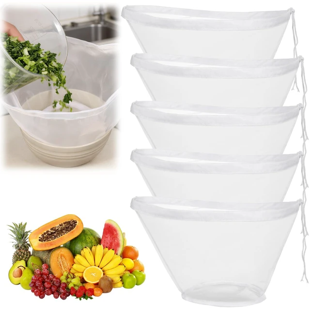 Main image of 5 Pcs Cheese Cloth Bags For Straining, Fine Mesh Nylon Filter Bags Juice Strainer, Bowl-Shaped Reusable For Nut Milk, Dumpling Fillings, Juice, Cooking And Cheese Making