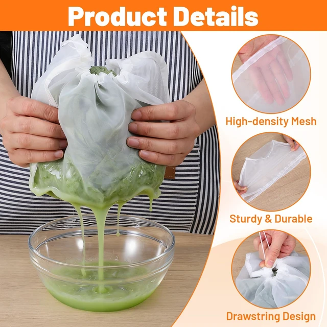 Alt view image 2 of 7 - 5 Pcs Cheese Cloth Bags For Straining, Fine Mesh Nylon Filter Bags Juice Strainer, Bowl-Shaped Reusable For Nut Milk, Dumpling Fillings, Juice, Cooking And Cheese Making