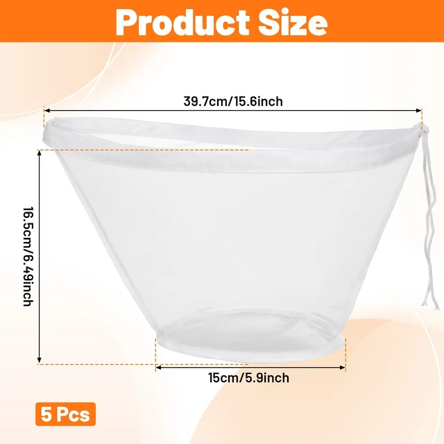 Alt view image 6 of 7 - 5 Pcs Cheese Cloth Bags For Straining, Fine Mesh Nylon Filter Bags Juice Strainer, Bowl-Shaped Reusable For Nut Milk, Dumpling Fillings, Juice, Cooking And Cheese Making