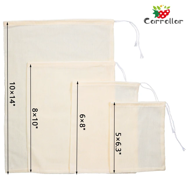 Alt view image 3 of 7 - 4Pack Nut Milk Bags,4 Sizes Unbleached Cotton Cheesecloth Bags,Food Strainer Bags,Reusable Muslin Strainer Bags for Yogurt,Juice,Wine,Cheese making(5x6.3"/6x8"/8x10"/10x14")