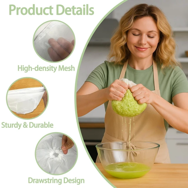 Alt view image 3 of 7 - 6 Pack Reusable Nylon Mesh Strainer Bags, Bowl-shaped reusable nylon cheese cloth filter bag, fine mesh multi-purpose food filter, suitable for vegetable, nut milk, juice, soy milk
